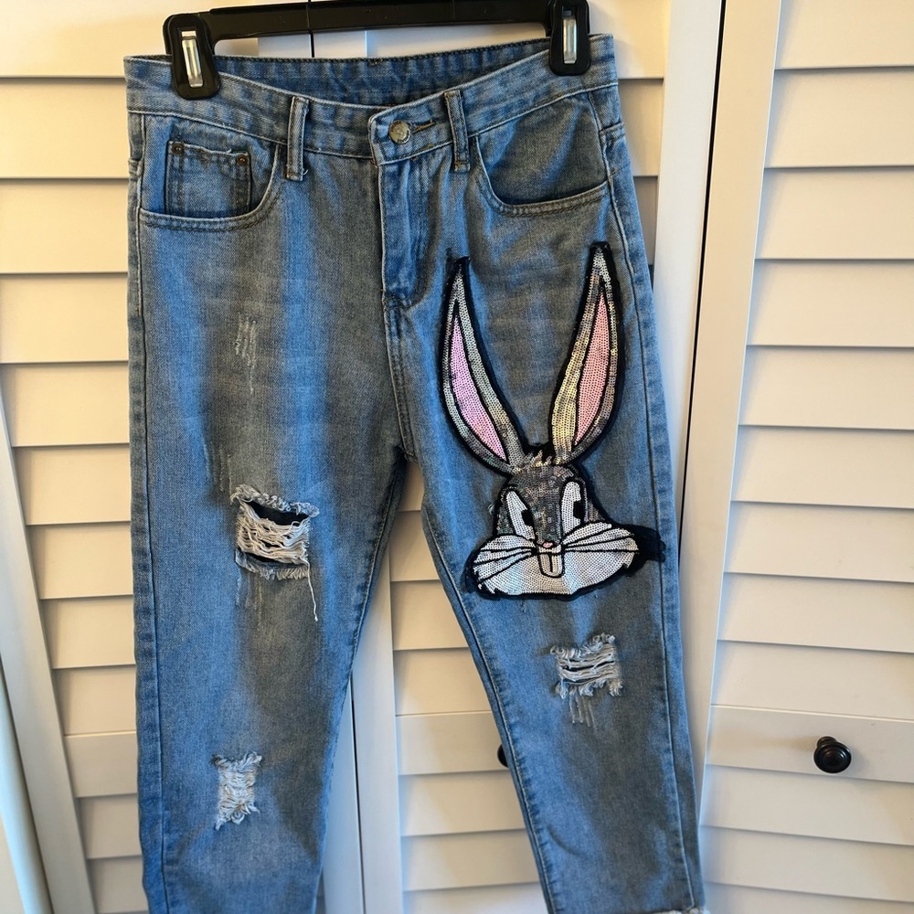 Palmer Heritage Jeans Sz M Womens Light Wash High Distressed Straight Leg Buggs